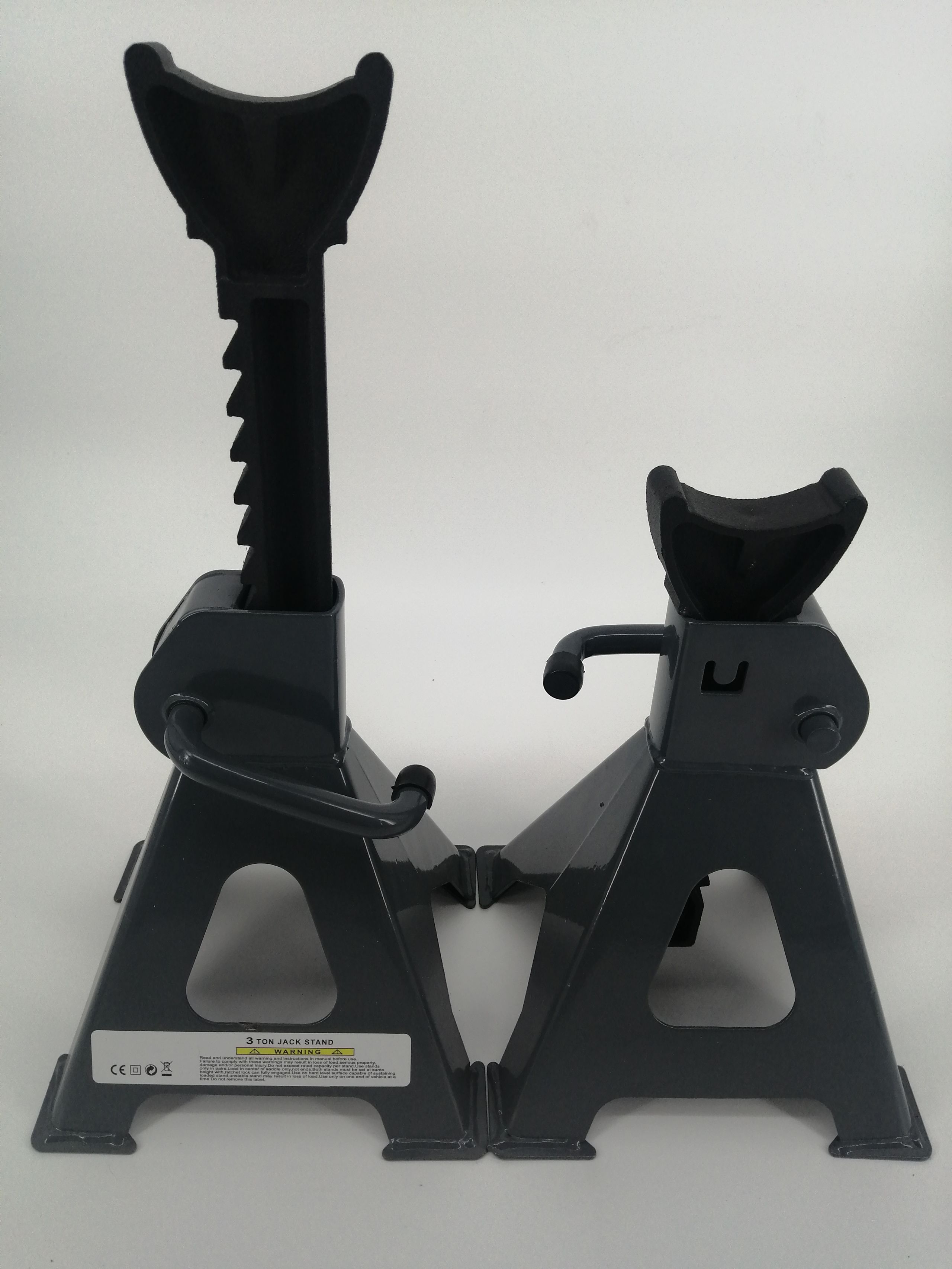 2 Chandelles à Crémaillère 3 Tonnes PRECISION-STEEL - Hauteur 285-420mm - Sécurité Véhicule - Gris