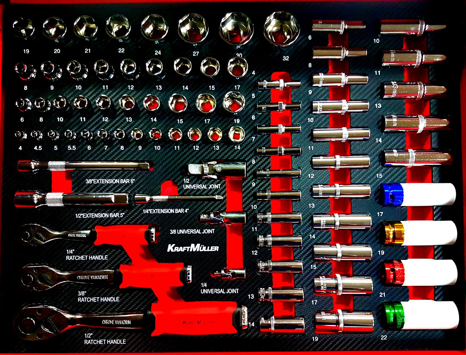 Servante d'atelier BM TOOLS 9/7 MONSTER-EDITION-BLACK 7 tiroirs pleins 257  outils + Cric hydraulique Kraft Muller 2,25T ORANGE